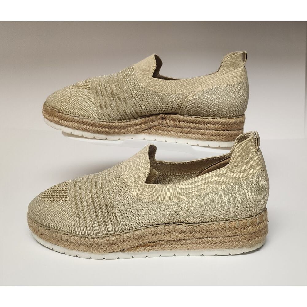 Adrienne Vittadini AV-Niko Wedge Shimmer Beige Stretch Comfort Slip-On Shoes 8M - Picture 3 of 8